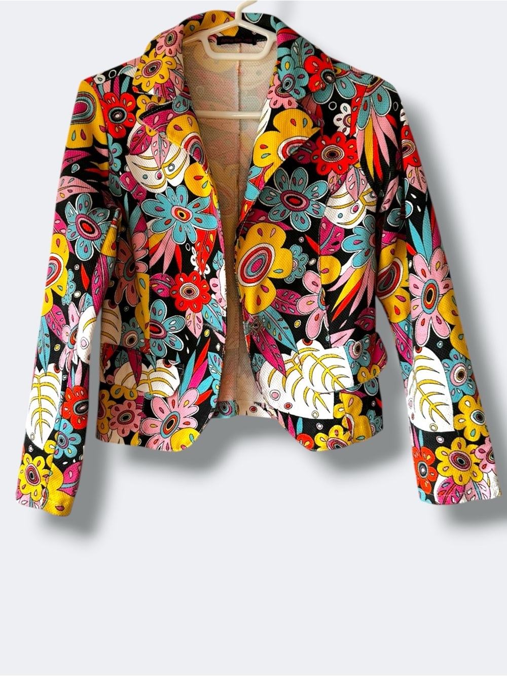 Anna Gervasi Italy Bright Floral Honeycomb Knit Statement Blazer - IT 40 (Small) - Picture 12 of 14